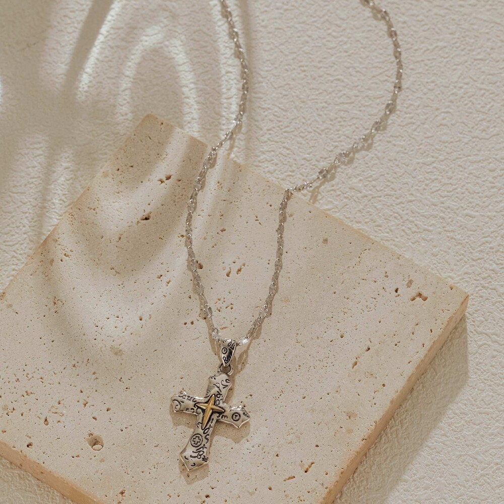 Sterling Silver Cross Pendant Necklace Oxidized Gothic Museori - Picture 4 of 6